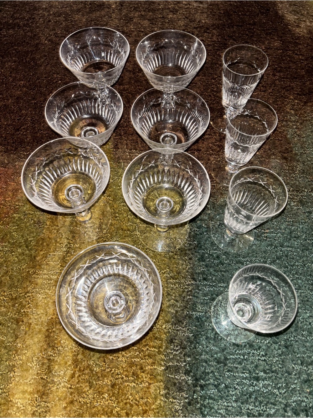 Elegant Crystal martini glasses with matching shot sizes -Home Dining. 11pc